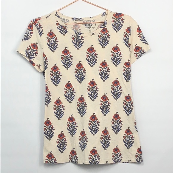 LOFT Tops - Loft Vintage Soft V-Neck Floral Short Sleeve Tee